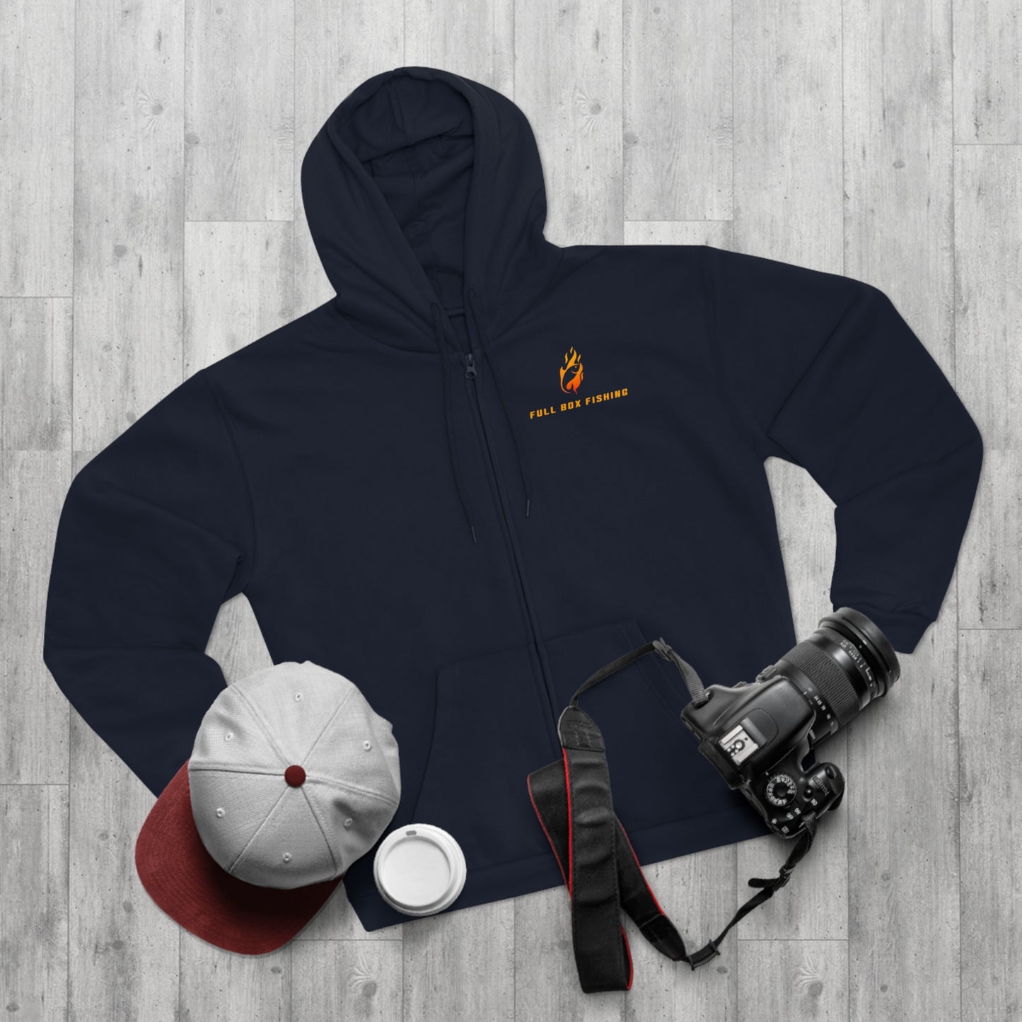 Hooded Full Zip Sweatshirt - Full Box Fishing Fire Designs