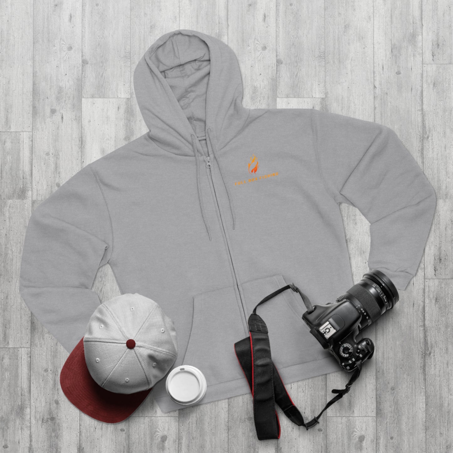 Hooded Full Zip Sweatshirt - Full Box Fishing Fire Designs