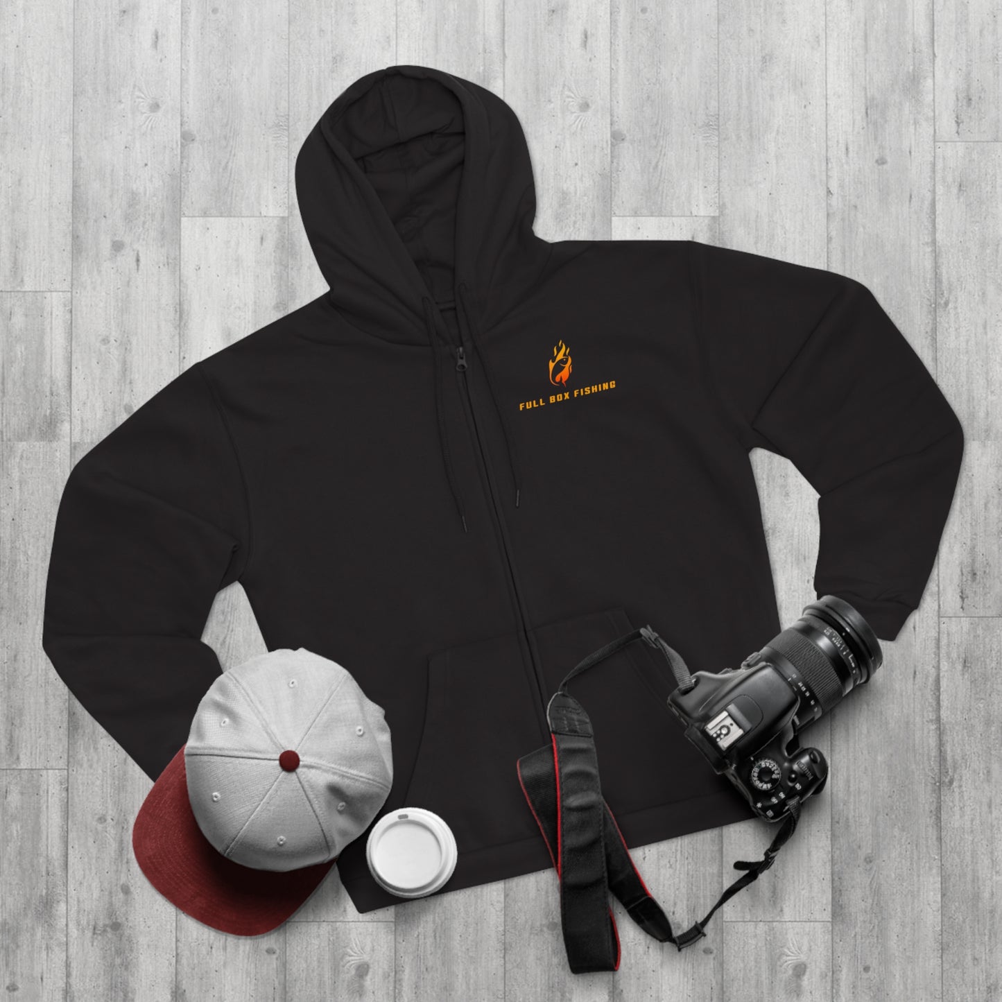 Hooded Full Zip Sweatshirt - Full Box Fishing Fire Designs