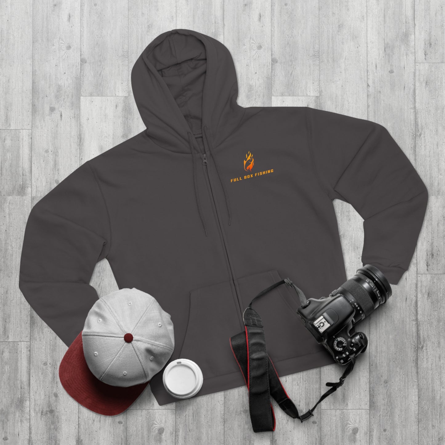 Hooded Full Zip Sweatshirt - Full Box Fishing Fire Designs